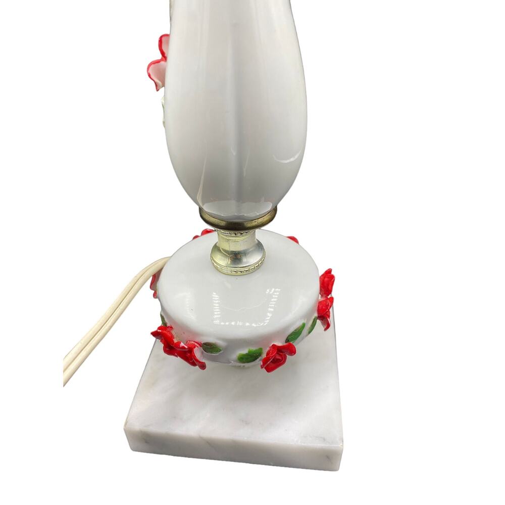Vintage Antique Hand Painted porcelain flower Marble Base Boudoir Lamp - Picture 5 of 8